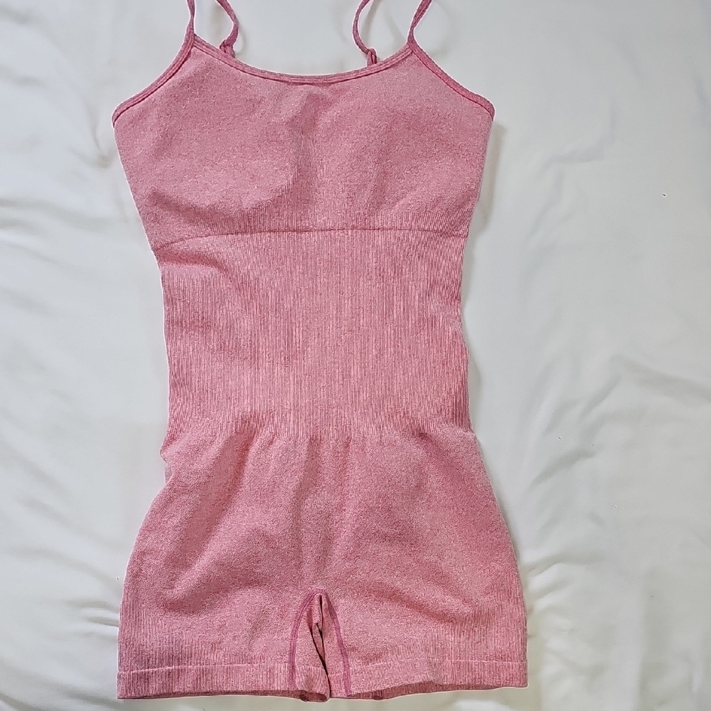 Pink Ribbed Sleeveless Romper